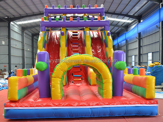 19ft Wide 2-Lane Inflatable Building Block Wet and Dry Slide for Kids Park Party Outdoor