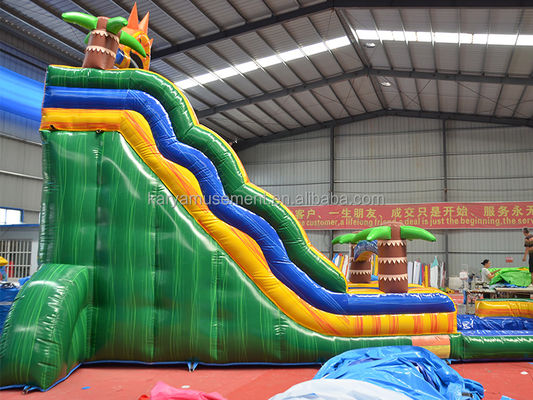 32ft Jumbo Palm Tree Inflatable Sun Water Slide with Kids Play Pool and Bounce Slide