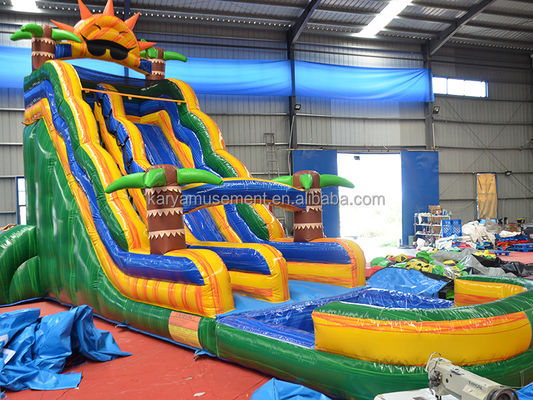32ft Jumbo Palm Tree Inflatable Sun Water Slide with Kids Play Pool and Bounce Slide