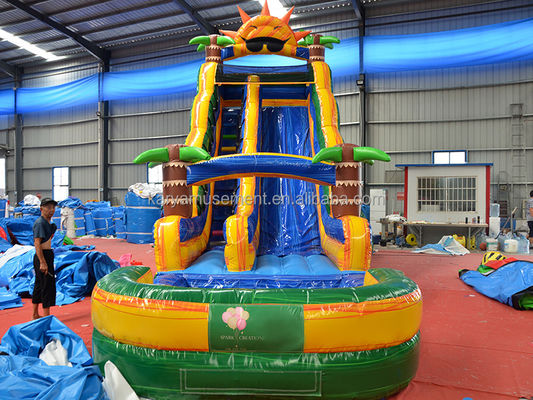 32ft Jumbo Palm Tree Inflatable Sun Water Slide with Kids Play Pool and Bounce Slide