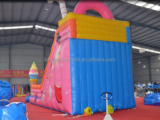 Commercial Party Rental Water Slide with Children's Paddling Pool in Ice-Cream Pink