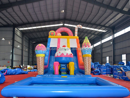 Commercial Party Rental Water Slide with Children's Paddling Pool in Ice-Cream Pink
