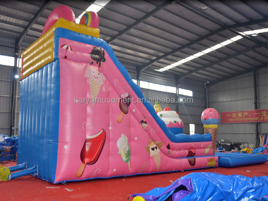 Commercial Party Rental Water Slide with Children's Paddling Pool in Ice-Cream Pink