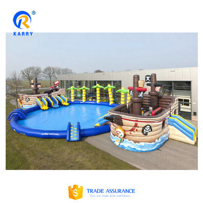 Customized color water slide inflatable pool for pirate ship inflatable water park