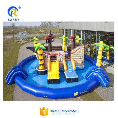 Customized color water slide inflatable pool for pirate ship inflatable water park
