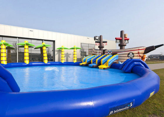 Customized color water slide inflatable pool for pirate ship inflatable water park