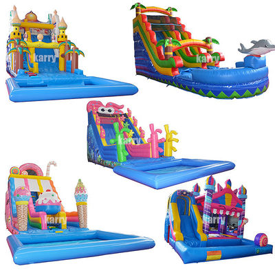 Candy Theme Inflatable Water Slide with Children's Play Pool and Max Capacity 100-500kg