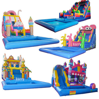 Candy Theme Inflatable Water Slide with Children's Play Pool and Max Capacity 100-500kg