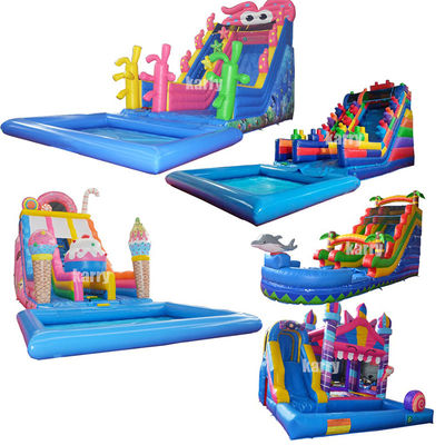 Candy Theme Inflatable Water Slide with Children's Play Pool and Max Capacity 100-500kg