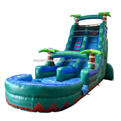 29ft Tropical Jump Waterslide Pool Commercial Backyard Big Palm Water Slide with Pool
