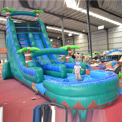 29ft Tropical Jump Waterslide Pool Commercial Backyard Big Palm Water Slide with Pool
