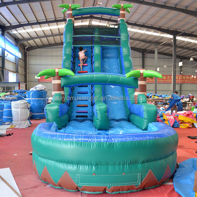 29ft Tropical Jump Waterslide Pool Commercial Backyard Big Palm Water Slide with Pool