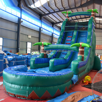 29ft Tropical Jump Waterslide Pool Commercial Backyard Big Palm Water Slide with Pool