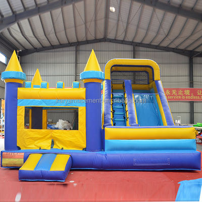 Customized Color Inflatable Bouncy Castle with Slide Classic Blue and Yellow