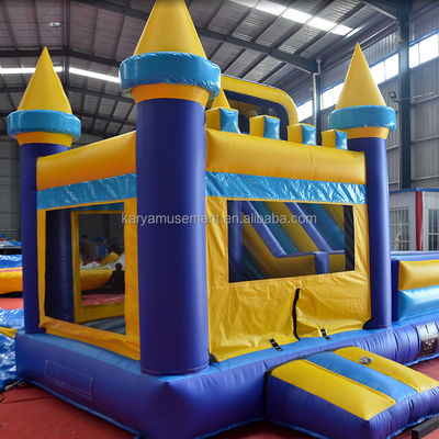 Customized Color Inflatable Bouncy Castle with Slide Classic Blue and Yellow