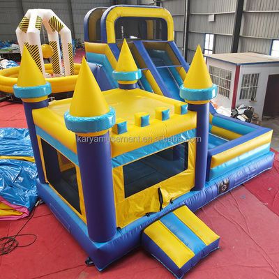 Customized Color Inflatable Bouncy Castle with Slide Classic Blue and Yellow