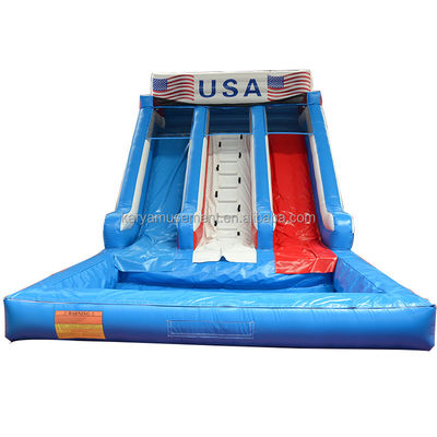 Commercial Grade Inflatable Blue Dragon Slide for Adults with 2 Slip and Slide Pool