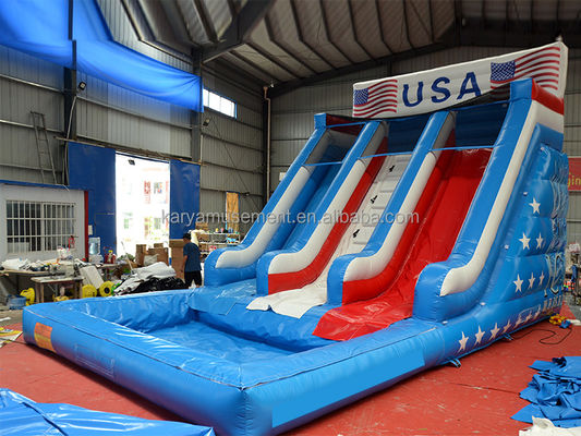 Commercial Grade Inflatable Blue Dragon Slide for Adults with 2 Slip and Slide Pool