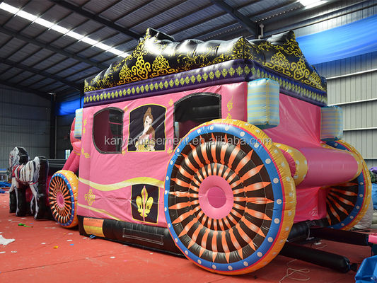 Inflatable Bounce House with Slide Princess Carriage Theme Max Capacity 100-500kg