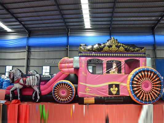 Inflatable Bounce House with Slide Princess Carriage Theme Max Capacity 100-500kg