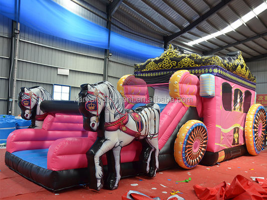 Inflatable Bounce House with Slide Princess Carriage Theme Max Capacity 100-500kg