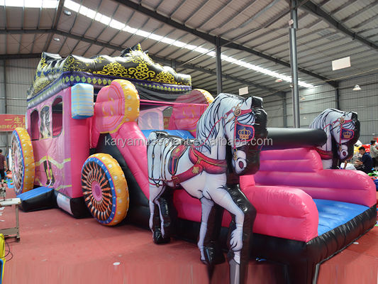 Inflatable Bounce House with Slide Princess Carriage Theme Max Capacity 100-500kg