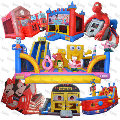 Water Park Inflatable Fun City Combo with Obstacle Course and Sponge-Bob Park Theme