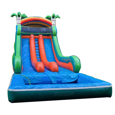 Commercial Grade Inflatable Water Slide with Double Lane and Tropical Palm Theme