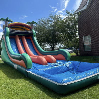 Commercial Grade Inflatable Water Slide with Double Lane and Tropical Palm Theme