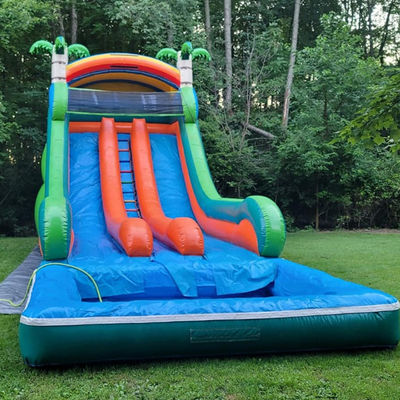 Commercial Grade Inflatable Water Slide with Double Lane and Tropical Palm Theme