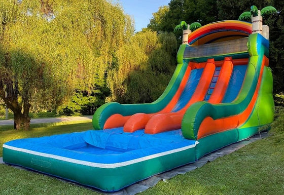 Commercial Grade Inflatable Water Slide with Double Lane and Tropical Palm Theme
