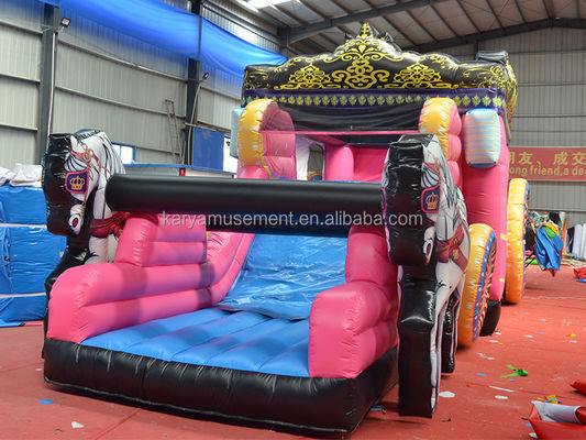 Best PVC Princess Carriage Bouncer House Combo Inflatable Bounce Slide Pink with Blower