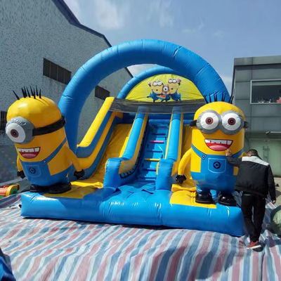 Customized Outdoor Double Lane Min-ions Inflatable Bouncer Slide with Dry-Wet Option