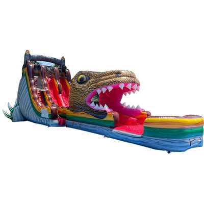 Customized PVC Inflatable Jumping Slide Jurassic Dinosaur Theme Water Slide with Pool