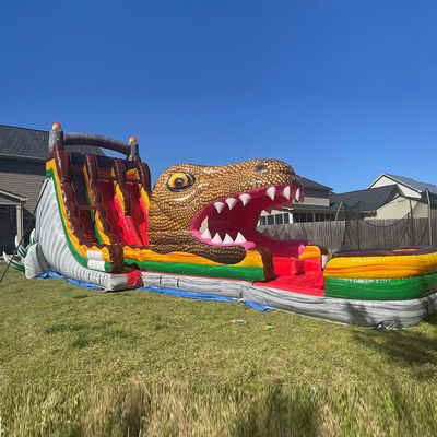 Customized PVC Inflatable Jumping Slide Jurassic Dinosaur Theme Water Slide with Pool