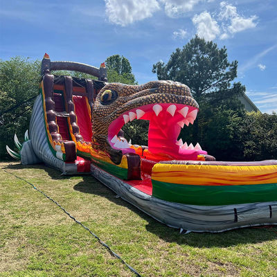Customized PVC Inflatable Jumping Slide Jurassic Dinosaur Theme Water Slide with Pool
