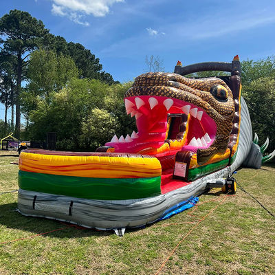 Customized PVC Inflatable Jumping Slide Jurassic Dinosaur Theme Water Slide with Pool