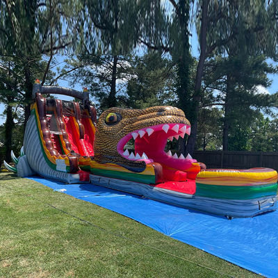 Customized PVC Inflatable Jumping Slide Jurassic Dinosaur Theme Water Slide with Pool