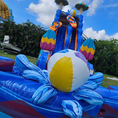 Stimulating Ocean Color Water Slide Games PVC Inflatable with Big Flower-Shaped Pool