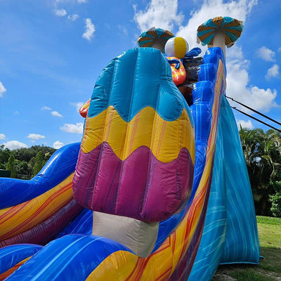 Stimulating Ocean Color Water Slide Games PVC Inflatable with Big Flower-Shaped Pool