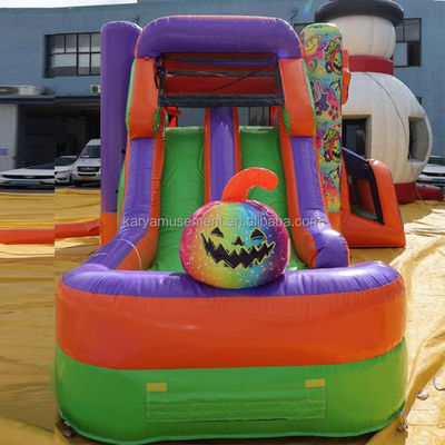 Unisex Halloween Bounce House with Double Channel Water Slide and Rainbow Inflatable Castle