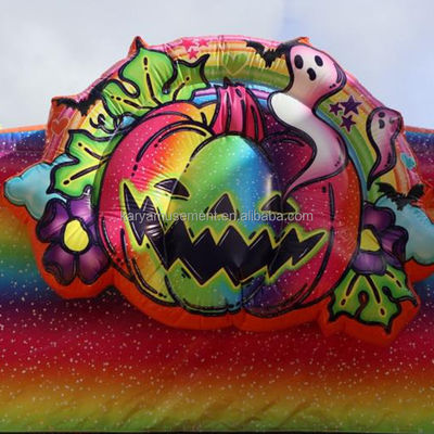 Unisex Halloween Bounce House with Double Channel Water Slide and Rainbow Inflatable Castle