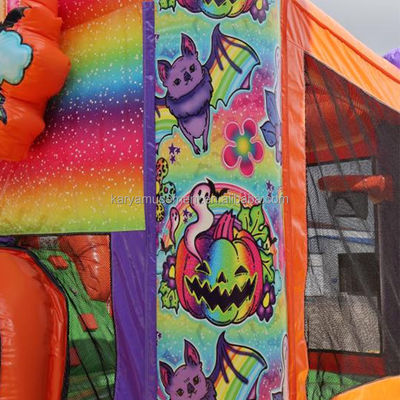 Unisex Halloween Bounce House with Double Channel Water Slide and Rainbow Inflatable Castle