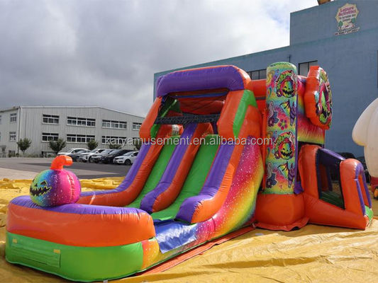 Unisex Halloween Bounce House with Double Channel Water Slide and Rainbow Inflatable Castle