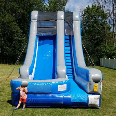 Blue PVC Inflatable Commercial Water Slide with Pool and Exciting Design