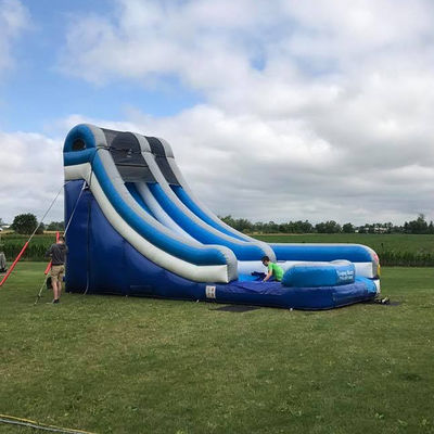 Blue PVC Inflatable Commercial Water Slide with Pool and Exciting Design