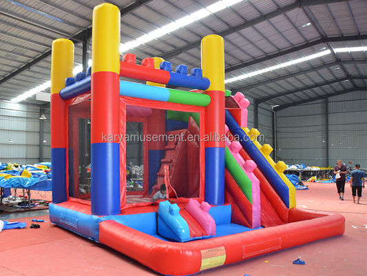 14 Years up Customize Accepted Red Building Block Theme Bouncy Castle with Slide and Big Water Pool Playground PVC