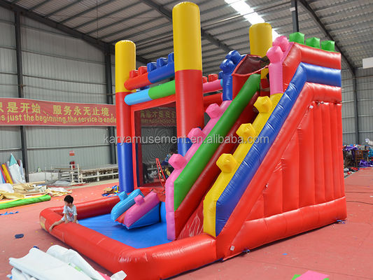 14 Years up Customize Accepted Red Building Block Theme Bouncy Castle with Slide and Big Water Pool Playground PVC