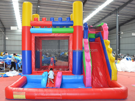 14 Years up Customize Accepted Red Building Block Theme Bouncy Castle with Slide and Big Water Pool Playground PVC