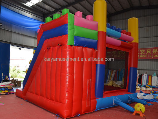 14 Years up Customize Accepted Red Building Block Theme Bouncy Castle with Slide and Big Water Pool Playground PVC